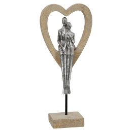 Γλυπτό Καρδιά 'Aroha' Ζευγάρι Μοτίβο Πολυρεζίνη Καφέ/Ασημί 7x14.5x34cm