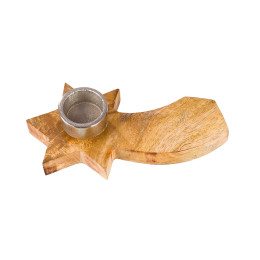 Κηροπήγιο Στρογγυλό Αστέρια ArteLibre Εκρού Ξύλο 37x6cm