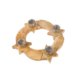 Κηροπήγιο Στρογγυλό Αστέρια ArteLibre Εκρού Ξύλο 37x6cm