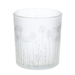 Φανάρι Καταιγίδας Cylindrical "Flower" Λουλουδάτο Design Γυάλινο Λευκό PU 18 H. cm D. 7 cm