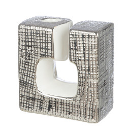 Κηροπήγιο 'Boston' Κεραμικό Ασημί/Λευκό 6x11.5x12.5cm