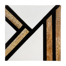 Σουβέρ Τετράγωνο ArteLibre Μαύρο/Καφέ/Λευκό Ξύλο 10x10cm Σετ 4Τμχ