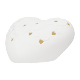 Διακοσμητικό Αντικείμενο (Led) Καρδιά Πορσελάνη Λευκό 16X14X8Cm 16X14X8Cm