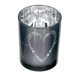 Φανάρι κυλινδρικό μοτίβο καρδιάς Γυάλινα σκεύη Γκρι Λευκό 2 Ποικιλία D10X13Cm D10X13Cm
