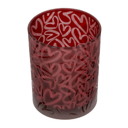 Φανάρι κυλινδρικό μοτίβο καρδιάς γυάλινα σκεύη κόκκινο D10X13Cm D10X13Cm