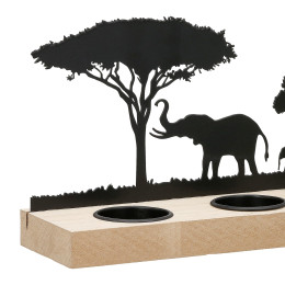 Κηροπήγιο ρεσώ Μοτίφ ελέφαντα Μεταλλικό Μαύρο Φυσικά Χρώματα 2 Ποικιλία 24X7X13Cm 24X7X13Cm