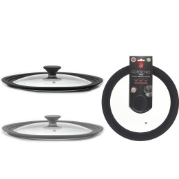 Καπάκι Trio γυαλί/σιλικόνη Φ28/30/32cm 2Τμχ Σε 2 Σχέδια