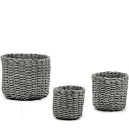 Σετ Καλάθια Στρογγυλά Γκρι Χαρτόσχοινο 17.5x15x12.5CM 3Τμχ