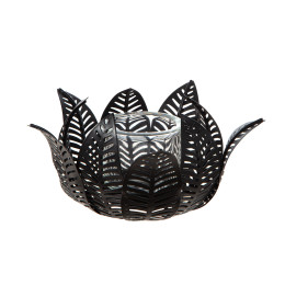 Κηροπήγιο ρεσώ Φύλλο Μοτίφ Μεταλλικό Μαύρο 18X18X9Cm 18X18X9Cm