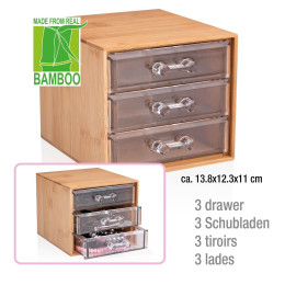 Κουτί Καλλυντικών με 3 Συρτάρια Μπαμπού 13.8x12.3x11cm