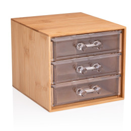 Κουτί Καλλυντικών με 3 Συρτάρια Μπαμπού 13.8x12.3x11cm