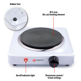 Ηλεκτρική Εστία 1 Ζώνης 1000W ALPINA