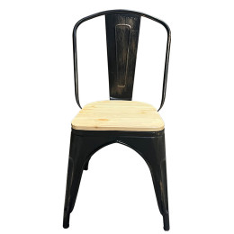 Καρέκλα ArteLibre Βιομηχανικού Τύπου Vintage TOLIKO II Μαύρο Αντικέ/Φυσικό Μέταλλο/Ξύλο 45x53x85cm
