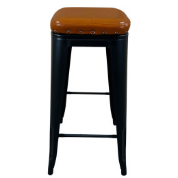 Σκαμπό Bar ArteLibre Βιομηχανικού Τύπου Vintage SILANO III Μαύρο Ματ/Καφέ Μέταλλο/PU 43x43x78cm