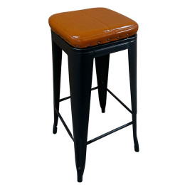 Σκαμπό Bar ArteLibre Βιομηχανικού Τύπου Vintage SILANO III Μαύρο Ματ/Καφέ Μέταλλο/PU 43x43x78cm