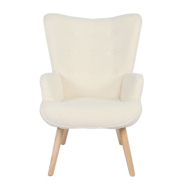 Πολυθρόνα ArteLibre MARION Λευκό Ύφασμα Μπουκλέ/Ξύλο 73x69x96cm