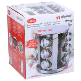 Βάση Μπαχαρικών Περιστρεφόμενη Ασημί Μεταλλική/Γυάλινη 19x23cm ALPINA