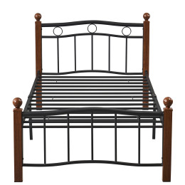 Κρεβάτι Μονό ArteLibre ARROWHEAD Μαύρο/Καρυδί Μέταλλο 210x98x85cm (Στρώμα 90x200cm)