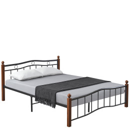 Κρεβάτι Διπλό ArteLibre ARROWHEAD Μαύρο/Καρυδί Μέταλλο 210x158x85cm (Στρώμα 150x200cm)