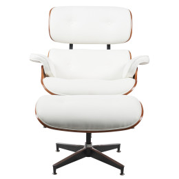 Πολυθρόνα Relax ArteLibre MIREN Με Υποπόδιο Λευκό/Καφέ Ξύλο/PU 82x92x78cm