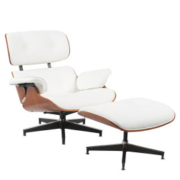 Πολυθρόνα Relax ArteLibre MIREN Με Υποπόδιο Λευκό/Καφέ Ξύλο/PU 82x92x78cm