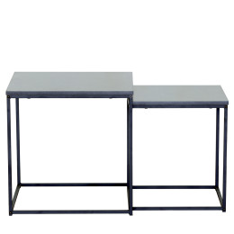 Τραπεζάκι Σαλονιού ArteLibre SOMERTON Μαύρο Μάρμαρο Μοριοσανίδα/Μέταλλο 40x40x50/35x35x45cm Σετ 2Τμχ