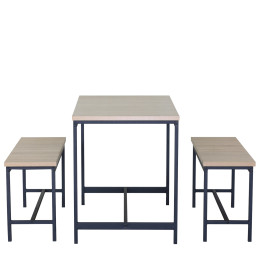 Σετ Τραπεζαρία (2+1) ArteLibre CARRISTON Δρυς/Μαύρο Μοριοσανίδα/Μέταλλο 110x60x75cm