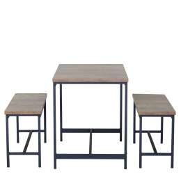 Σετ Τραπεζαρία (2+1) ArteLibre DRAYCOTT Καφέ/Μαύρο Μοριοσανίδα/Μέταλλο 110x60x75cm