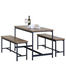 Σετ Τραπεζαρία (2+1) ArteLibre DRAYCOTT Καφέ/Μαύρο Μοριοσανίδα/Μέταλλο 110x60x75cm