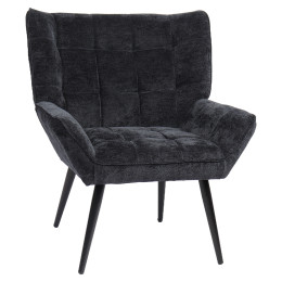 Πολυθρόνα ArteLibre TIVA Μαύρο Ύφασμα Σενίλ/Μέταλλο 84x78x77cm
