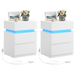 Vasagle Κομοδίνο με Ενσωματωμενο led Φωτισμό, Λευκό, 2 Τεμάχια  (Let0830w01) (Vaslet0830w01)