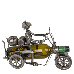 Θήκη Κρασιού Μοτοσυκλετιστής Ασημί Μέταλλο 30x21cm