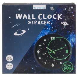 Ρολόι Τοίχου Διάστημα Φωσφοριζέ Μαύρο Πλαστικό Φ30cm