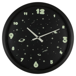 Ρολόι Τοίχου Διάστημα Φωσφοριζέ Μαύρο Πλαστικό Φ30cm