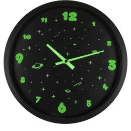 Ρολόι Τοίχου Διάστημα Φωσφοριζέ Μαύρο Πλαστικό Φ30cm