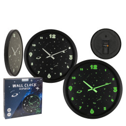 Ρολόι Τοίχου Διάστημα Φωσφοριζέ Μαύρο Πλαστικό Φ30cm
