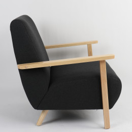 Πολυθρόνα ArteLibre GREVILLEA Μαύρο/Φυσικό Ύφασμα/Ξύλο 82x70.5x85cm