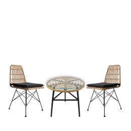 Σετ Τραπεζαρία Κήπου ArteLibre ARELLIUS Φυσικό/Μαύρο Μέταλλο/Rattan/Γυαλί Με 2 Καρέκλες 14990329