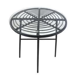 Τραπέζι Κήπου ArteLibre APPIUS Μαύρο Μέταλλο/Rattan/Γυαλί 70x70x74cm