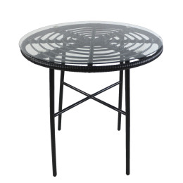 Τραπέζι Κήπου ArteLibre APPIUS Μαύρο Μέταλλο/Rattan/Γυαλί 70x70x74cm