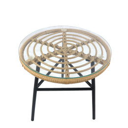 Τραπέζι Κήπου ArteLibre ARELLIUS Φυσικό/Μαύρο Μέταλλο/Rattan/Γυαλί 45x45x46cm