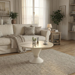 Τραπεζάκι Σαλονιού Lepper Megapap Χρώμα Travertine - Sandstone Ø75x39,8εκ.