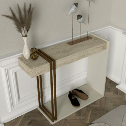 Κονσόλα Desca Megapap Χρώμα Travertine - Sandstone - Χρυσό 91,8x29,6x74,2εκ.