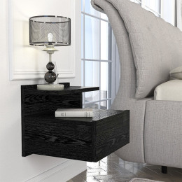 Κομοδίνο Επιτοίχιο Mislina Megapap Χρώμα Sencron Black 40x33,2x32εκ.