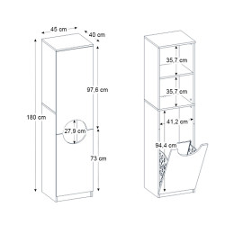 Ντουλάπι με Καλάθι Απλύτων Verga Megapap Χρώμα Λευκό 45x40x180εκ.