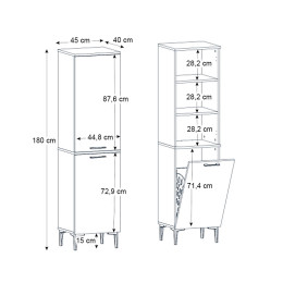 Ντουλάπι με Καλάθι Απλύτων Singa Megapap Χρώμα Λευκό 45x40x180εκ.
