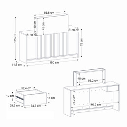 Γραφείο Υποδοχής - Reception Davis Megapap με led Χρώμα Sepet oak - Travertine 150x41,8x115εκ.