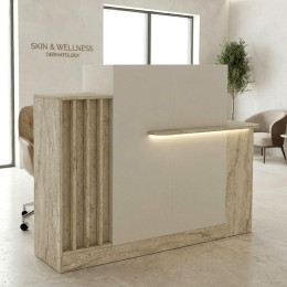 Γραφείο Υποδοχής - Reception Dayana Megapap με led Χρώμα Travertine - Sandstone 150x85,2x120εκ.