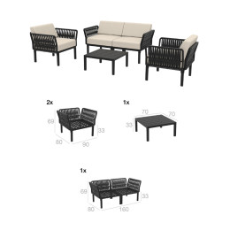 PORTOFINO LOUNGE SET 2ΘΕΣ.TAUPE/ΜΑΞ. BEIGE(2ΘΕΣ.+2ΠΟΛ.+ΤΡΑΠ 33εκ.)