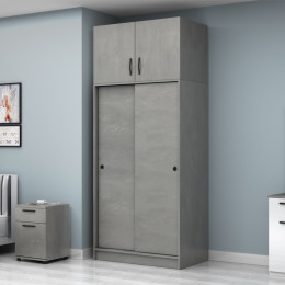 Ντουλάπα Ρούχων Regio Megapap Δίφυλλη Συρόμενη με Πατάρι Χρώμα Γκρι Σκυροδέματος 100x60x240εκ.